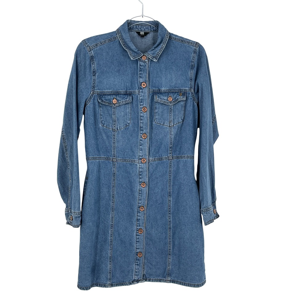 Frye Womens Denim Shirt Dress M Blue Cotton Button Front Western Workwear